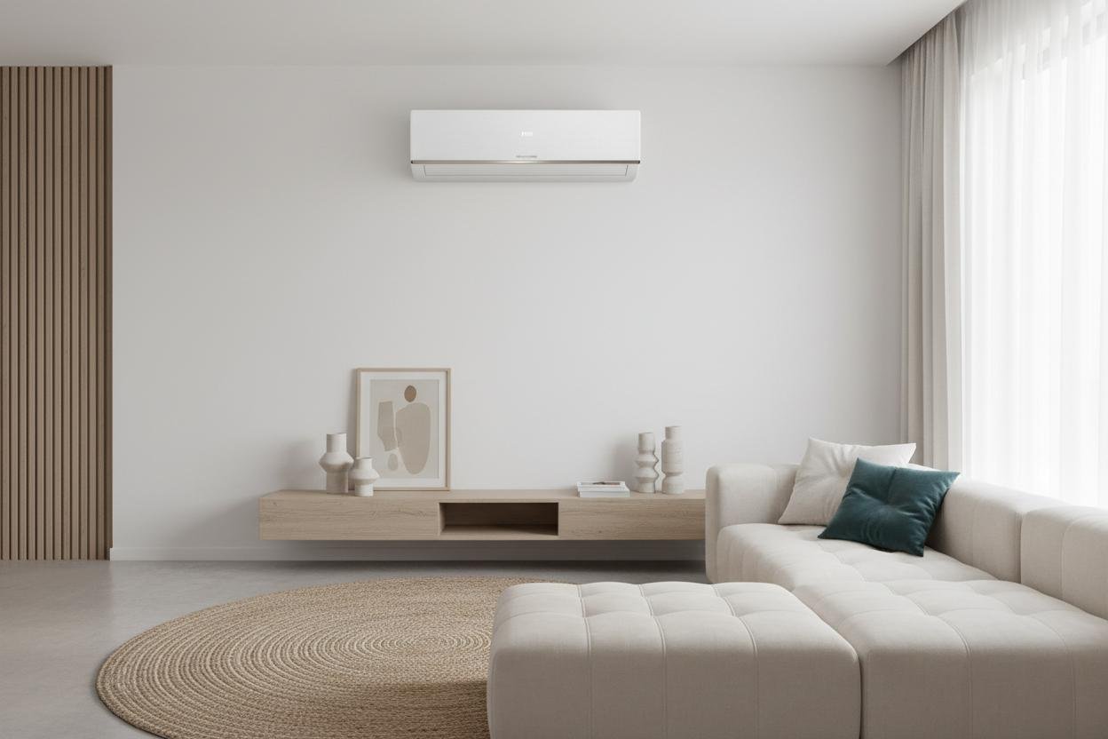 Modern AC unit installed in stylish living room