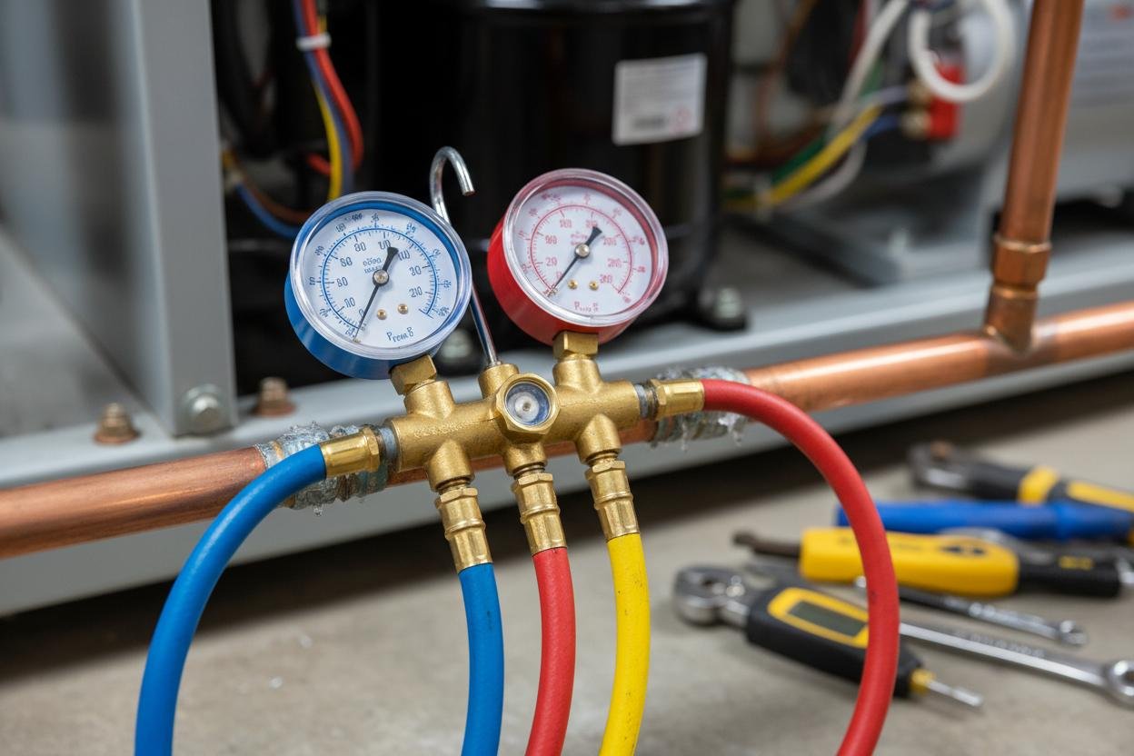 AC gas pressure gauge during refilling service