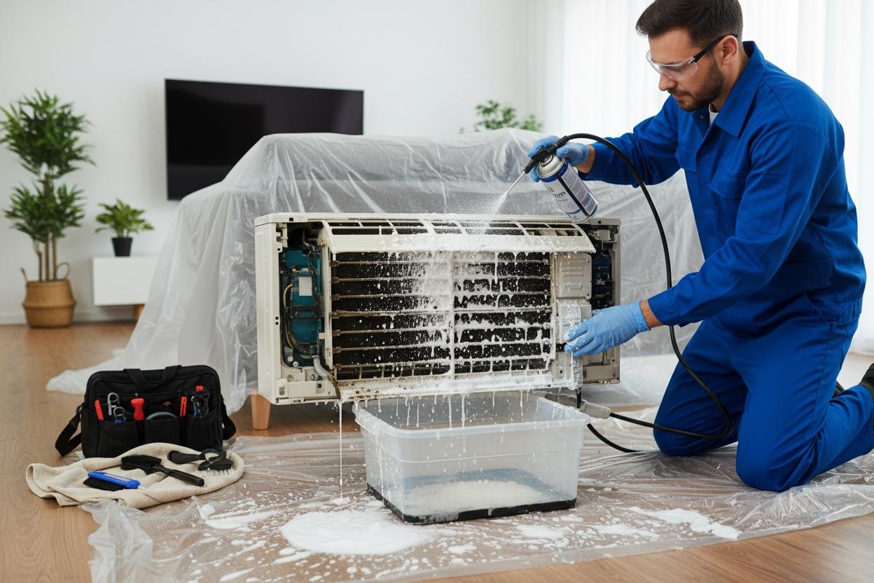 AC deep cleaning with foaming agent